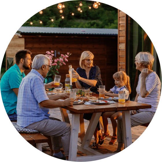 a family of five having an early dinner